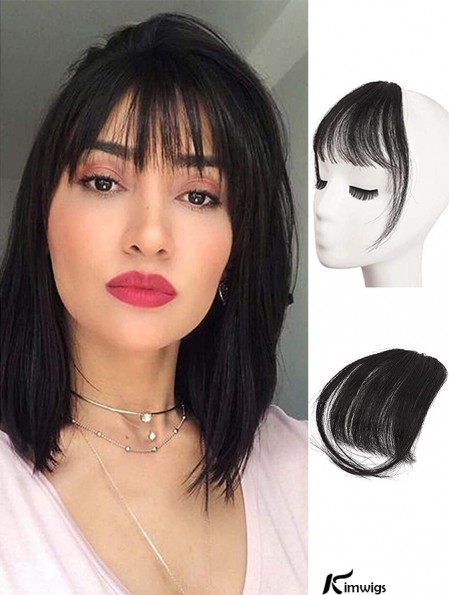 Clip in Fringe Human Hair 100% Real Hair Fringe Extensions Clip in French Bangs Fringe with Temples Clip on Fringe Bangs Real Hair Pieces for women Natural Color Washable