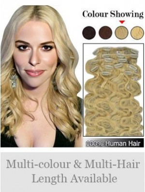 Designed Blonde Wavy Remy Real Hair Clip In Hair Extensions