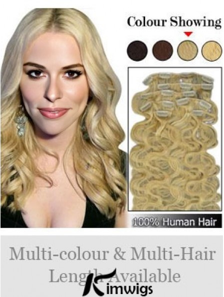 Designed Blonde Wavy Remy Real Hair Clip In Hair Extensions