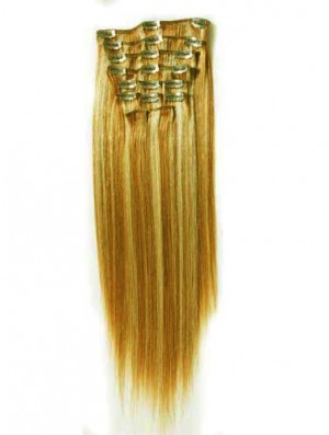 Durable Blonde Straight Remy Real Hair Clip In Hair Extensions