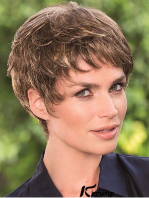 6 inch Brown Cropped Boycuts Wavy Top Lace Wigs