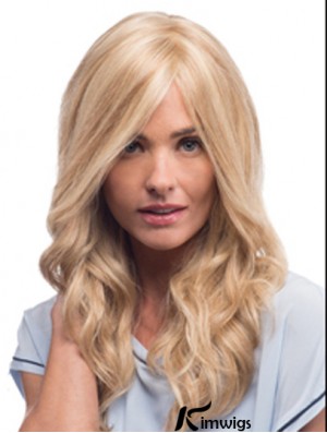 Mono Wigs With Remy Blonde Color Wavy Style With Bangs