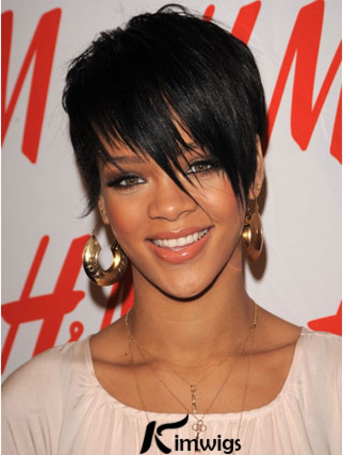 Rihanna Short Hair Wigs Boycuts Croppped Length Black Color