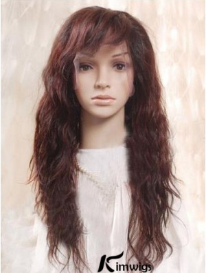 Auburn 100% Hand Tied Layered Wavy Remy Real Long Mono Wigs