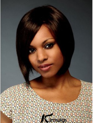 Chin Length Brown Straight Bobs Flexibility African American Wigs