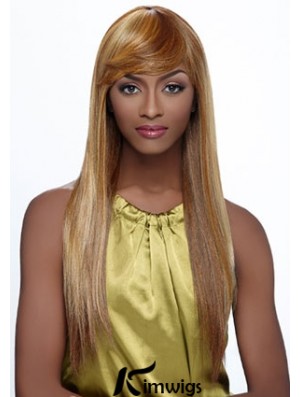 Long Blonde Straight With Bangs Fashionable African American Wigs