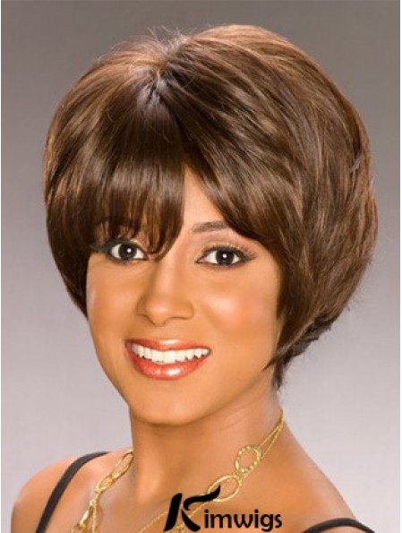 Bobs Capless Short Wavy Brown Synthetic African American Wigs UK