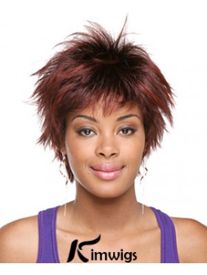 Short Red Straight Layered Sassy African American Wigs