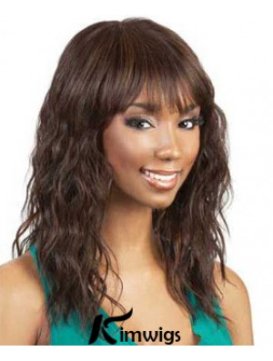 Shoulder Length Auburn Wavy With Bangs Soft African American Wigs