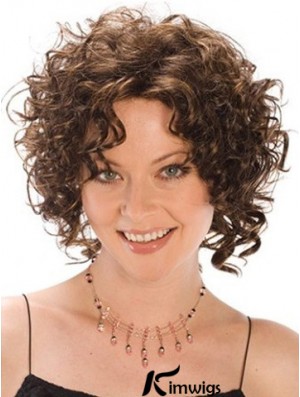 Heat Resistant Synthetic Wigs Curly Style Brown Color Classic Cut