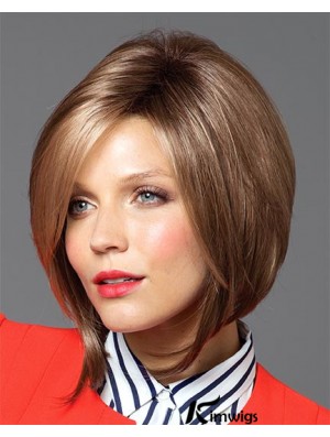 Chin Length Straight Capless Brown No-Fuss Bob Wigs