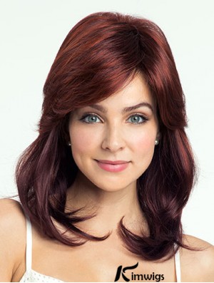 Red Shoulder Length Wavy With Bangs 14 inch Discount Medium Wigs