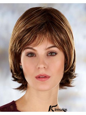 Brown Chin Length Straight With Bangs 10 inch Modern Medium Wigs