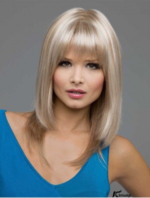 Straight With Bangs Shoulder Length Blonde Best Lace Front Wigs