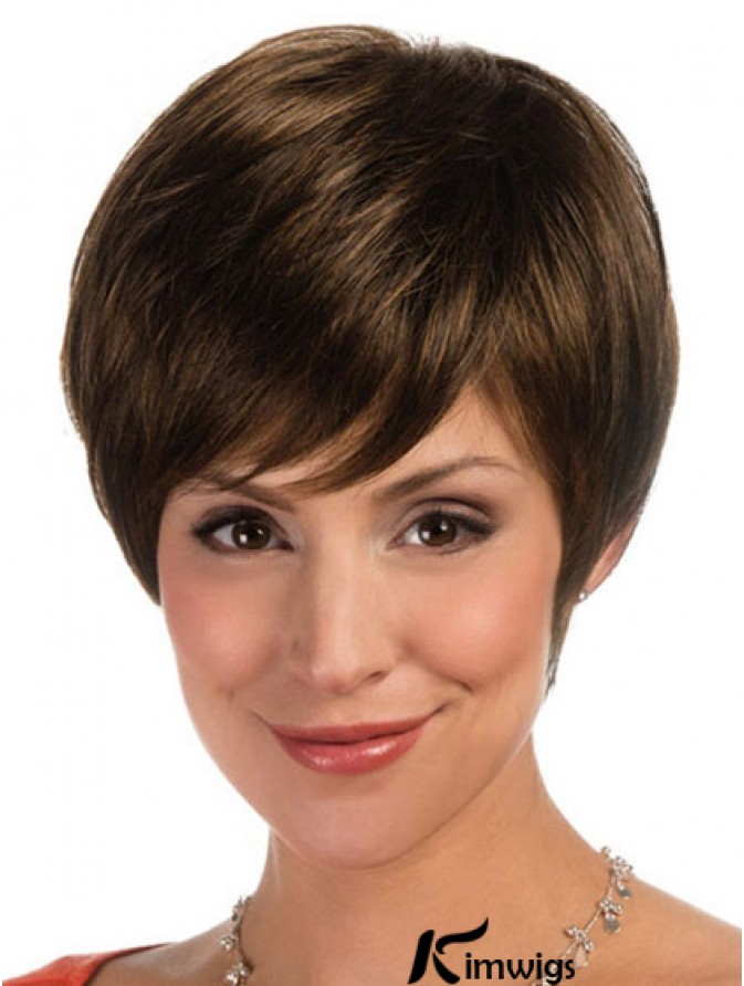 Comfortable Brown Cropped Straight Boycuts Lace Front Wigs