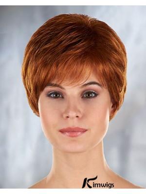 Auburn Curly Synthetic Short With Bangs Mono Filament Wigs