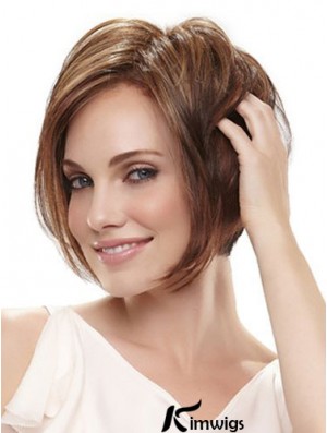 Capless Chin Length Straight Brown Sleek Bob Wigs