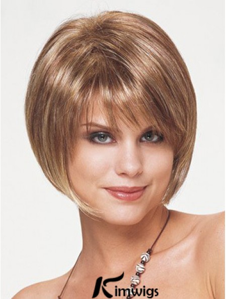 Synthetic Bob Wigs Short Length Blonde Color Straight Style With Capless