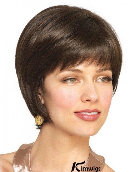 Real Hair Bobs With Capless Brown Color Short Length