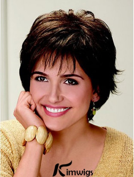 Layered Wavy Brown Capless Durable Short Wigs