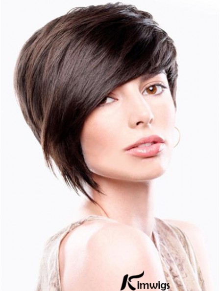 Bobs Straight Brown Capless Sleek Short Wigs