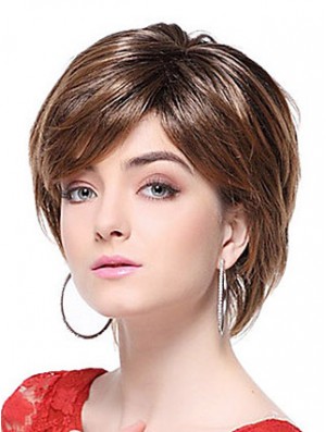 With Bangs Straight Brown Capless Stylish Short Wigs