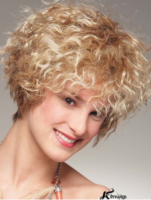 Chin Length With Bangs 8 inch Curly Blonde Medium Wigs