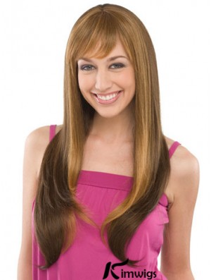 Fashionable Brown Straight With Bangs Capless Long Wigs