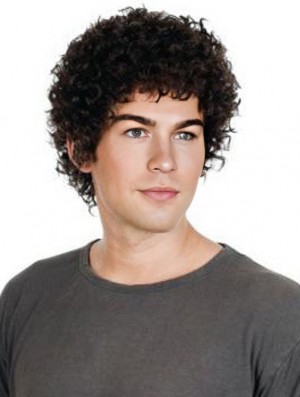 Full Lace Short Remy Real Black Straight Mens Curly Wig