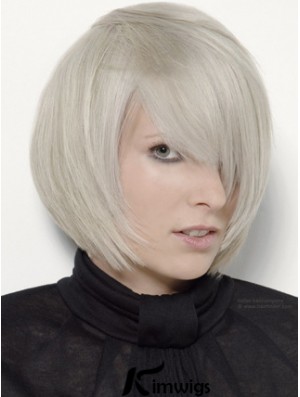 Capless Grey Chin Length Straight 12 inch Platinum Blonde Stylish Fashion Wigs