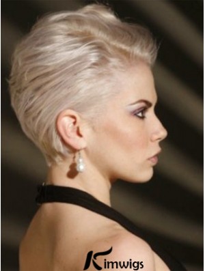 Capless Boycuts Short Straight 8 inch Platinum Blonde Affordable Fashion Wigs