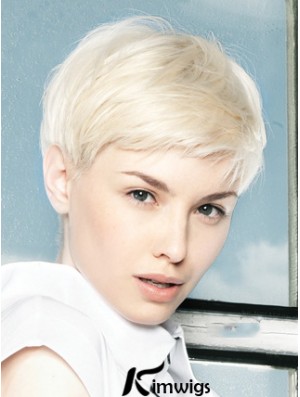 Lace Front Wig Platinum Color Short Length Straight Style Boycuts