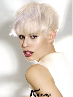 Monofilament Boycuts Short Straight 8 inch Platinum Blonde Ideal Fashion Wigs