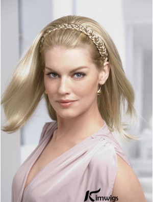 Shoulder Length Straight Blonde Ideal Synthetic Half Wigs