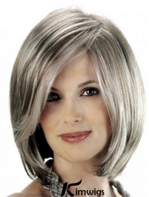 Straight Lace Front 12 inch Stylish Chin Length Grey Wigs