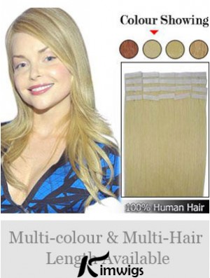 Blonde Straight Fashionable Remy Real Hair Tape In Hair Extensions